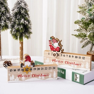 Wooden Christmas Advent Calendar Countdown Desktop Ornament Moving Slider Santa Sleigh Gnome Holiday Decor Gift