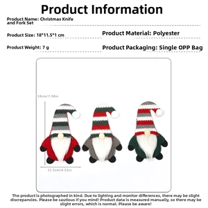 Christmas gnome cutlery set dimensions in red, grey, green colors with polyester material