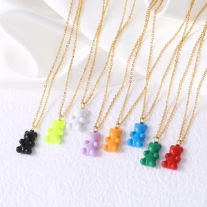 Colorful resin gummy bear pendant necklaces set with polished gold-plated bead chains