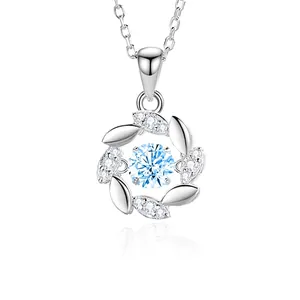 Elegant Wheat Ear Dancing Stone Necklace In 925 Sterling Silver With Moissanite Cubic Zirconia Jewelry For Women