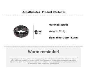 Detail view of marble-textured acrylic multi-row elastic bracelet with 20cm x 3.2cm dimensions