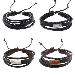Multilayer Braided Leather Bracelet Vintage Cowhide Cord Handmade Adjustable Punk Style Jewelry For Men Women