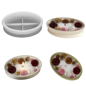 Striped Oval Silicone Mold Candle Cup Aromatherapy Plaster Storage Tray DIY Craft Resin Container Handmade