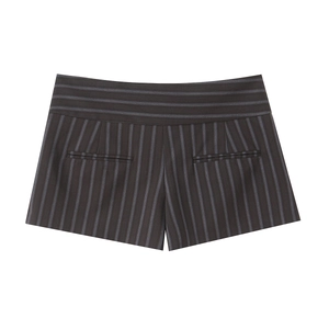 Women's stylish dark pinstripe slim fit casual shorts with high-quality suit fabric