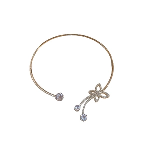 Elegant gold butterfly open choker necklace with sparkling zircon tassels for women