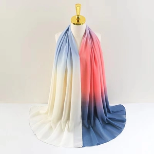 Lightweight gradient chiffon scarf with blue, white and pink soft color transition
