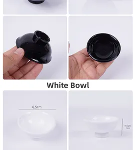 Detailed view of 6.5cm mini ramen bowl models in black and white for dollhouse decor