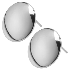 Close-up of high-polished 304 stainless steel round disc earrings with mirror finish