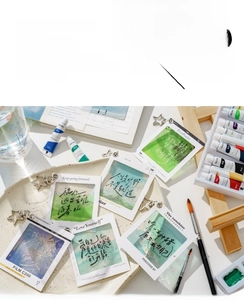 Artistic PET film pendant with poetic typography on a minimalist notepad background