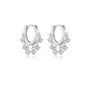 S925 sterling silver hoop earrings with white zircon star pendants on white background