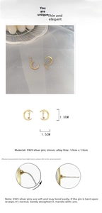 Détails de boucles d'oreilles lune dorées en argent S925 et zircons avec dimensions