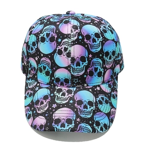 Retro punk baseball cap with purple and blue skull patterns and star elements