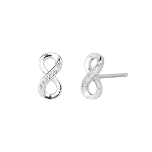 Minimalist S925 sterling silver infinity stud earrings with sparkling zircon stones
