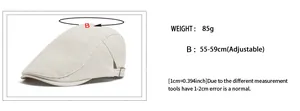 Size chart showing adjustable 55-59cm circumference for the white embroidery beret hat