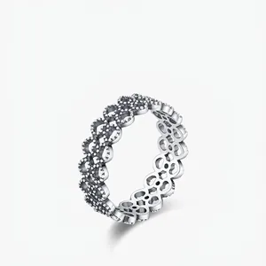 925 Sterling Silver Ring Hollow Lace Pattern Heart Shape Vintage Retro Style Finger Jewelry For Women