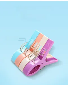 Detail of multi-color laundry clips with reinforced double springs for windproof grip