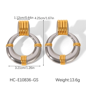 Detailed view of two-tone hoop earrings with dimensions 3.21cm width and 4.25cm height