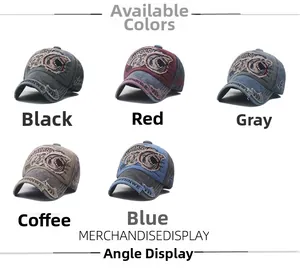 Multiple vintage washed cotton baseball caps with distressed finish and shark embroidery