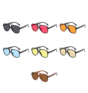 Matrix view of retro double-bridge aviator sunglasses in seven assorted lens color options