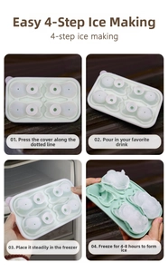 Four-step process showing how to use the green bear silicone ice mold with beverage