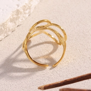 Retro hollow circular multilayer open ring in 18K gold plated stainless steel for women
