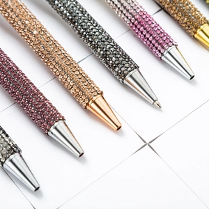 Elegant rhinestone-studded metal ballpoint pens in various colors for business gifts