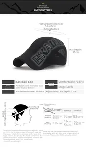 Size chart showing adjustable 55-60cm circumference for the quick-dry mesh cap