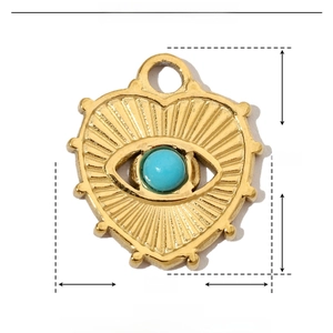 Detailed view of evil eye heart pendant with blue natural stone and dimensions in mm