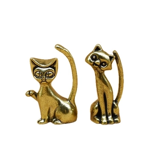 Charming alloy cat figurines with vintage gold finish, pair of creative cartoon cat statues