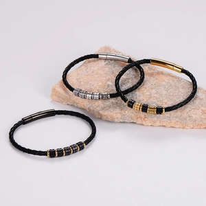 Pulseras de cuero trenzado para hombre con cierres magnéticos en oro, plata y negro