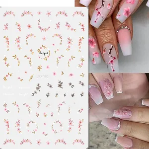 Detail view of Sakura F1026 self-adhesive nail art stickers with pink floral patterns