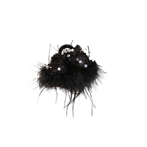 Elegant large black feather hair claw clip with silver sequins for women fashion