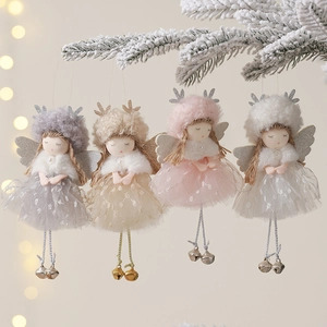 Christmas Angel Hanging Ornaments Plush Fairy Doll With Sequin Wings Tulle Skirt And Bells Xmas Tree Decor