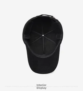 Interior view of warm wool baseball cap showing six-panel lining and adjustable buckle