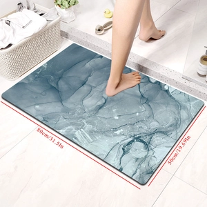 Detail view of 80x50cm marble pattern bathroom mat with anti-slip texture and size specs