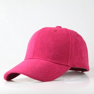 Classic rose red faux suede baseball cap with six-panel design for men and women