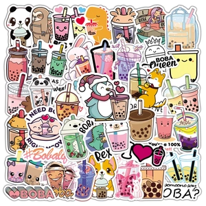 Cartoon Boba Tea Coffee Animal Stickers Waterproof PVC Decorative Decals For Laptop Water Bottle Suitcase Scrapbooking Cute