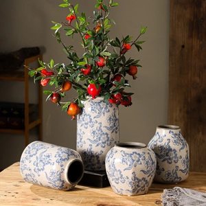 Vintage Keramik Vase Blau Weiß Blumenmuster Krakelee Glasur Tischdekoration Blumengesteck Wohnkultur Akzent