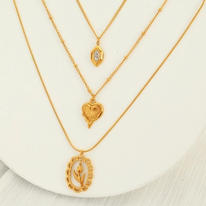 Collier Pendentif Coeur Tulipe en Acier Titane Plaqué Or Vintage Français Pour Femmes Bijoux de Chaîne de Clavicule Creuse Élégante