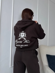 Survêtement oversize marron foncé avec sweat à capuche imprimé au dos et jogging