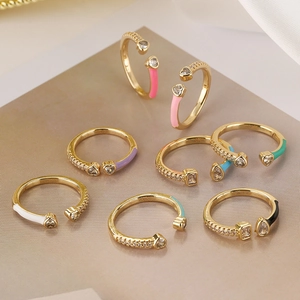 Anello Aperto Regolabile In Ottone Placcato Oro Cuore Zirconia Smalto Gioielli Di Moda Geometrici Colorati