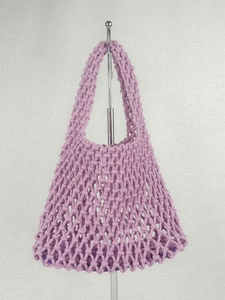 Minimalist lavender hand-woven cotton net beach tote bag with durable braided handles