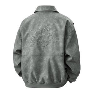 Vintage dark gray jacket with 3D embroidery on the back and a washed suede texture