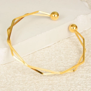 Adjustable Stainless Steel Open Bangle For Women Geometric Double Line Bracelet With Spheres Gold Silver Fashion Jewelry Gift