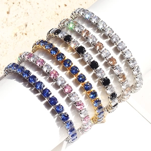 Tennis Bracelet Round Cut Zircon Copper With 18K Gold Plated Luxury Fashion Jewelry For Women