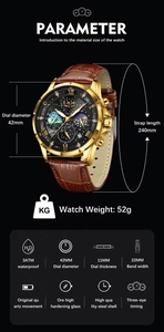 Dimensioni orologio quarzo LIGE con quadrante da 42mm e cinturino lungo 240mm