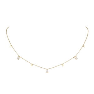 Minimalist gold titanium necklace with sparkling rectangular crystal pendants