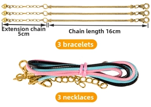 Detailed view of pink DIY bracelet set with size specs showing 16cm length and 5cm extension