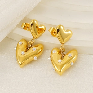 Elegant Heart Artificial Pearl Dangle Earrings For Women Stainless Steel Plated 18k Gold Ins Style Trendy Commute Jewelry