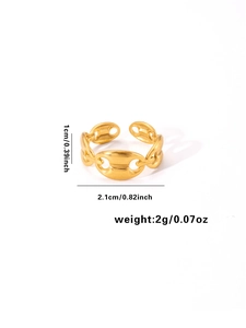 Detail view of a gold chain ring showing precise dimensions and lightweight design